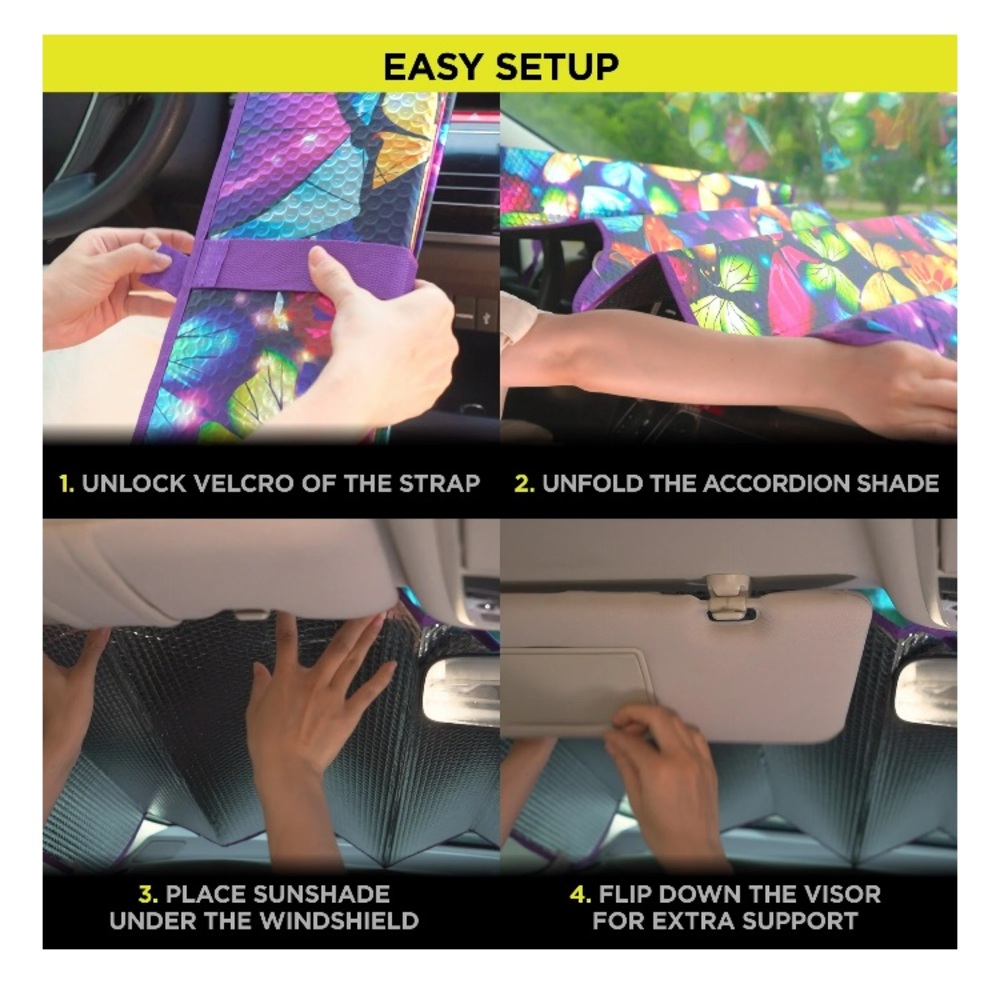 💜Auto Drive Vehicle's Windshield Fit Butterfly Accordion Sun Shade - Picture 11 of 13